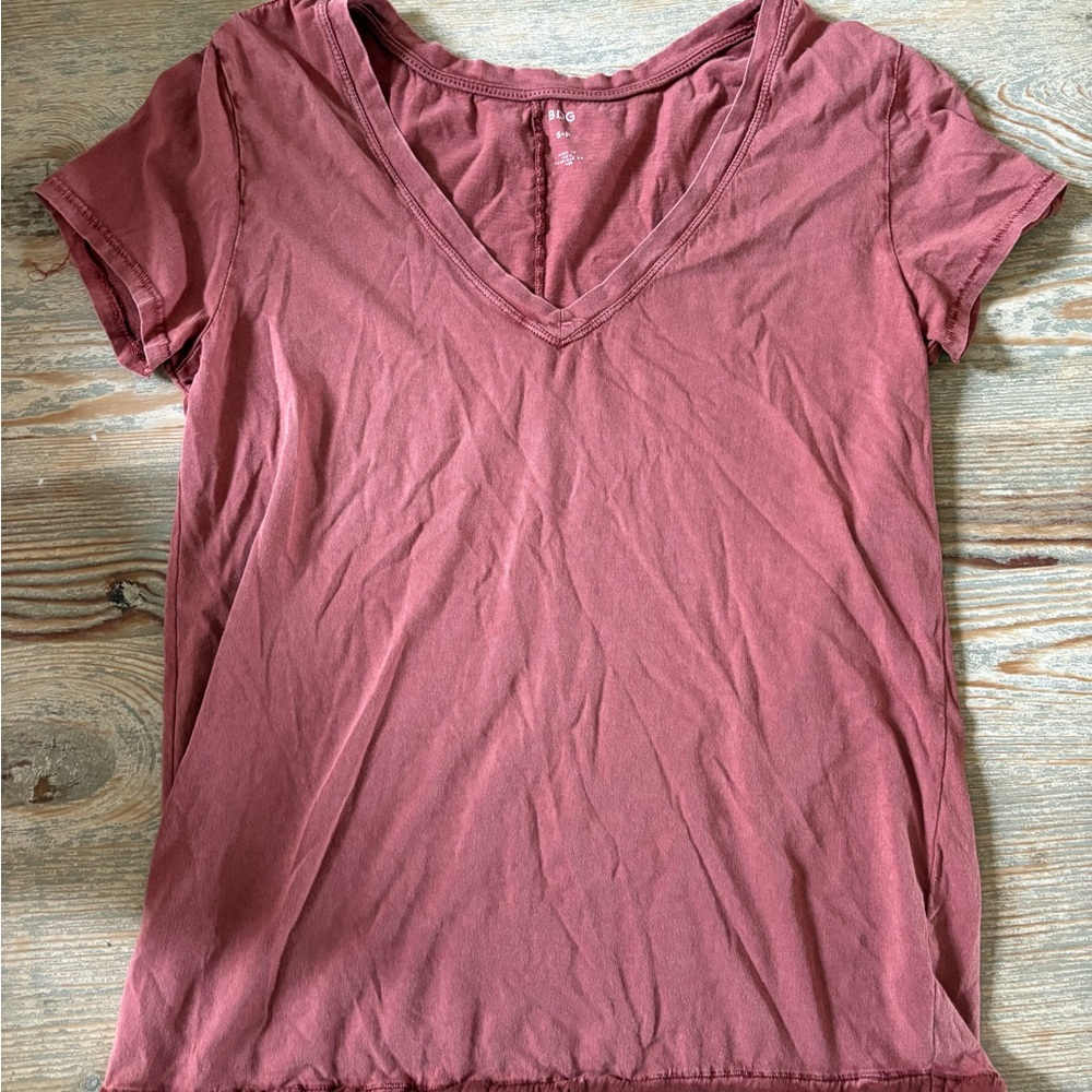 BDG Women's Short Sleeve V-Neck Top in Rust